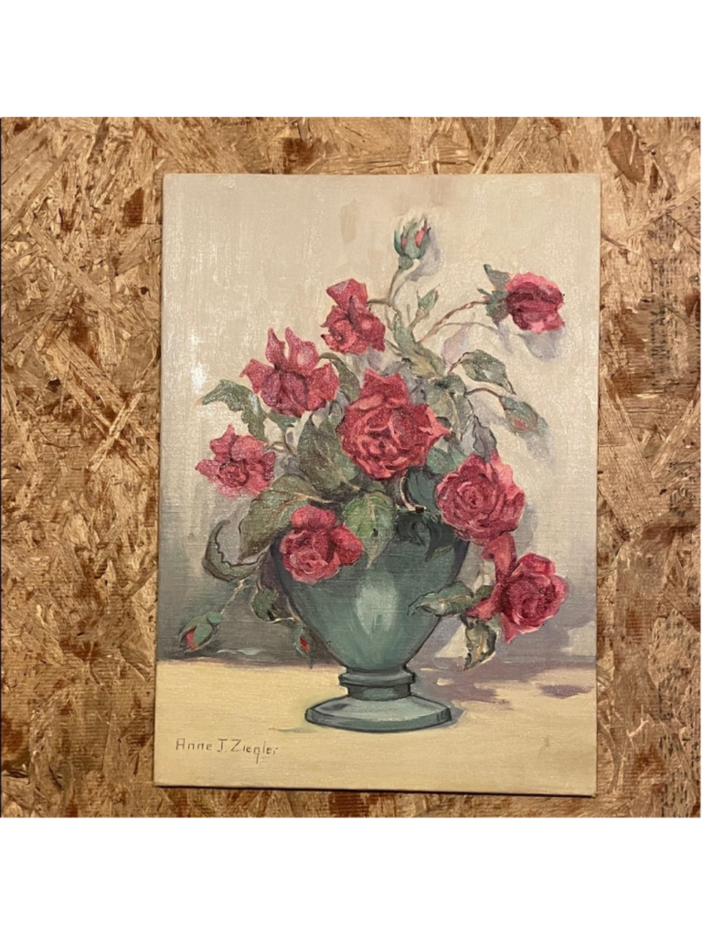 Anne J Ziegler Signed Floral Still Life Red Roses Painting